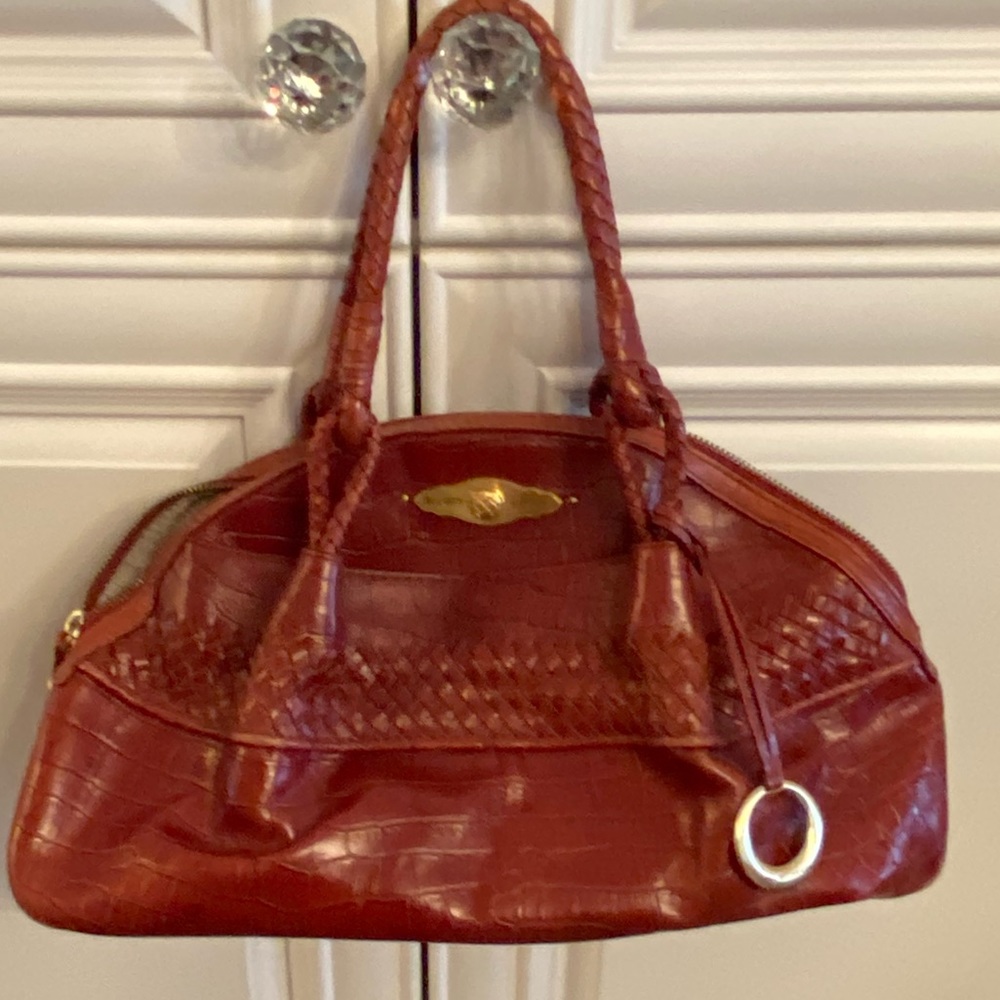 Elliott Lucca Cognac Coloured Satchel in Croc Embossed Leather Shoulder Bag